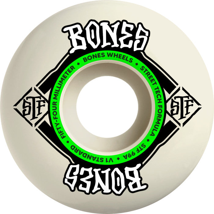 BONES WHEELS STF Skateboard Wheels Standard V1 99A White - (54mm)